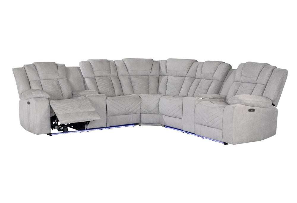 Light Gray Fabric Power Reclining Curved Corner Sectional With Console