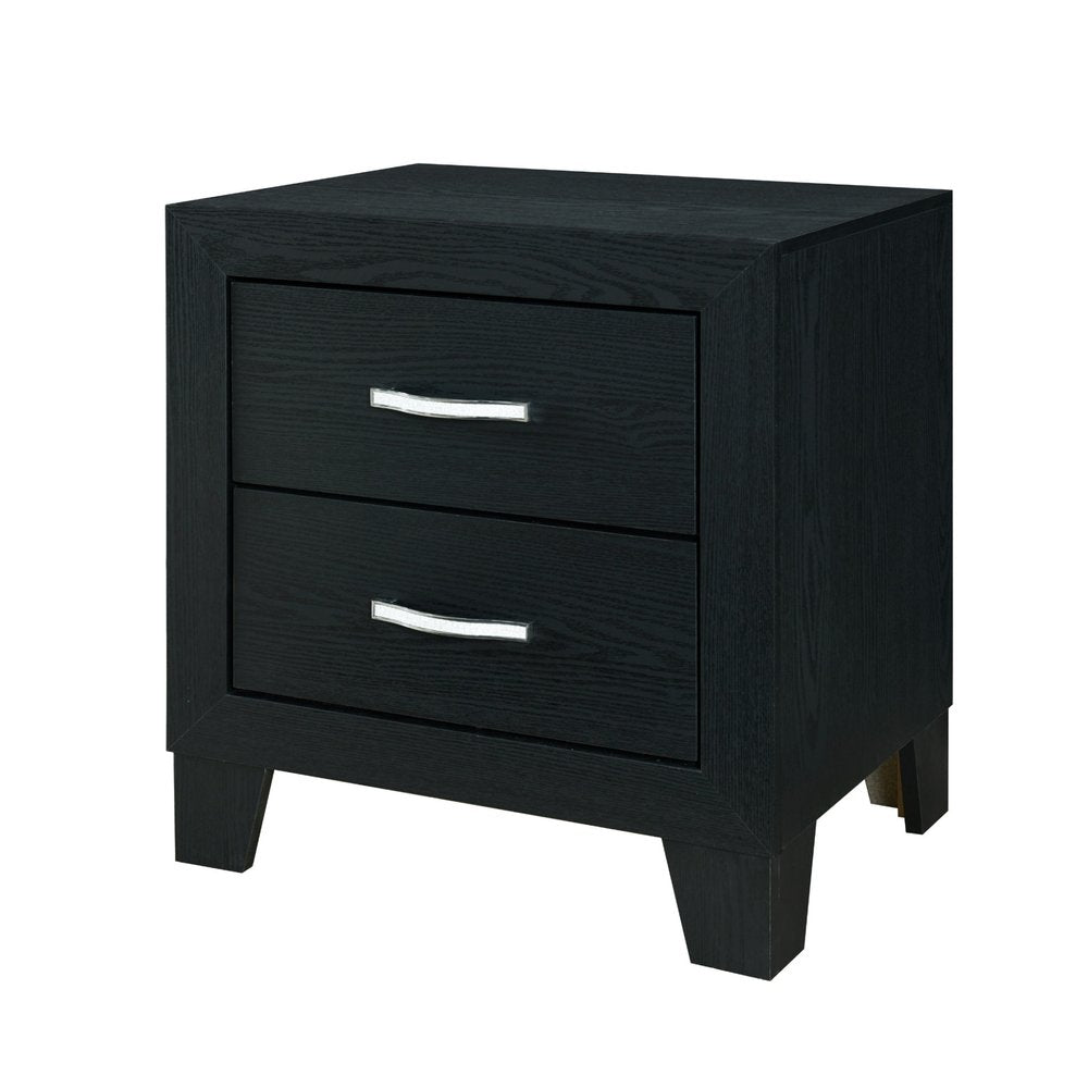 22" Black Solid and Manufactured Wood Two Drawer Nightstand