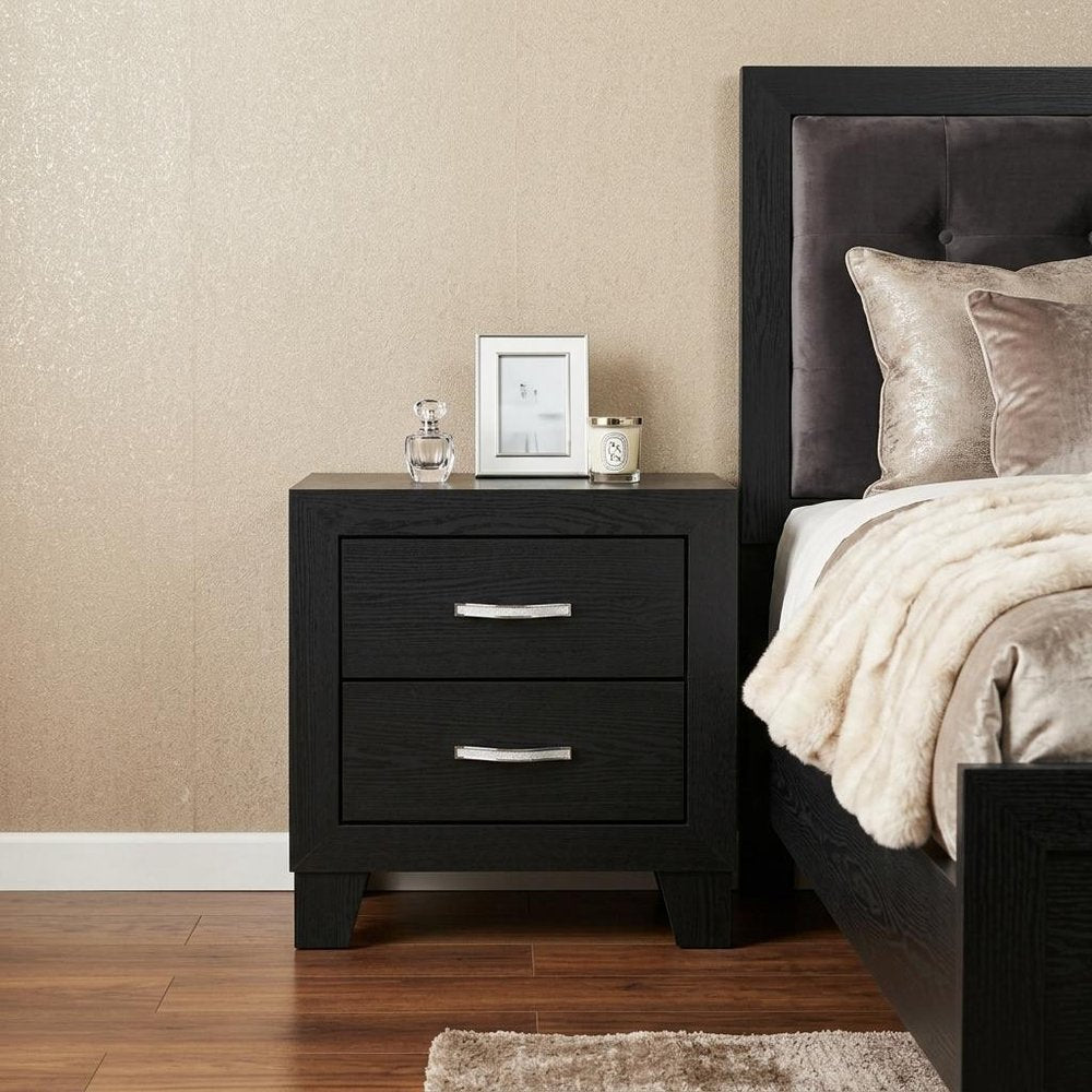 22" Black Solid and Manufactured Wood Two Drawer Nightstand