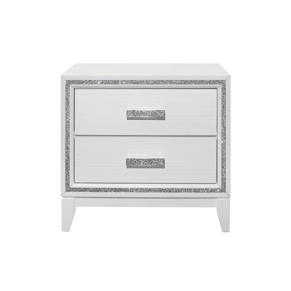 26" White Two Drawer Faux Crystal Bling Wood Nightstand