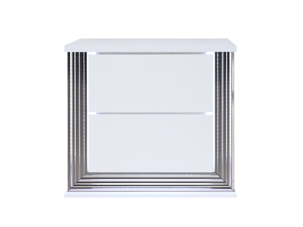 25" White Solid and Manufactured Wood Lighted Two Drawer Nightstand