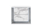 25" White Wood Faux Marble Solid and Manufactured Wood Lighted Two Drawer Nightstand with USB Port