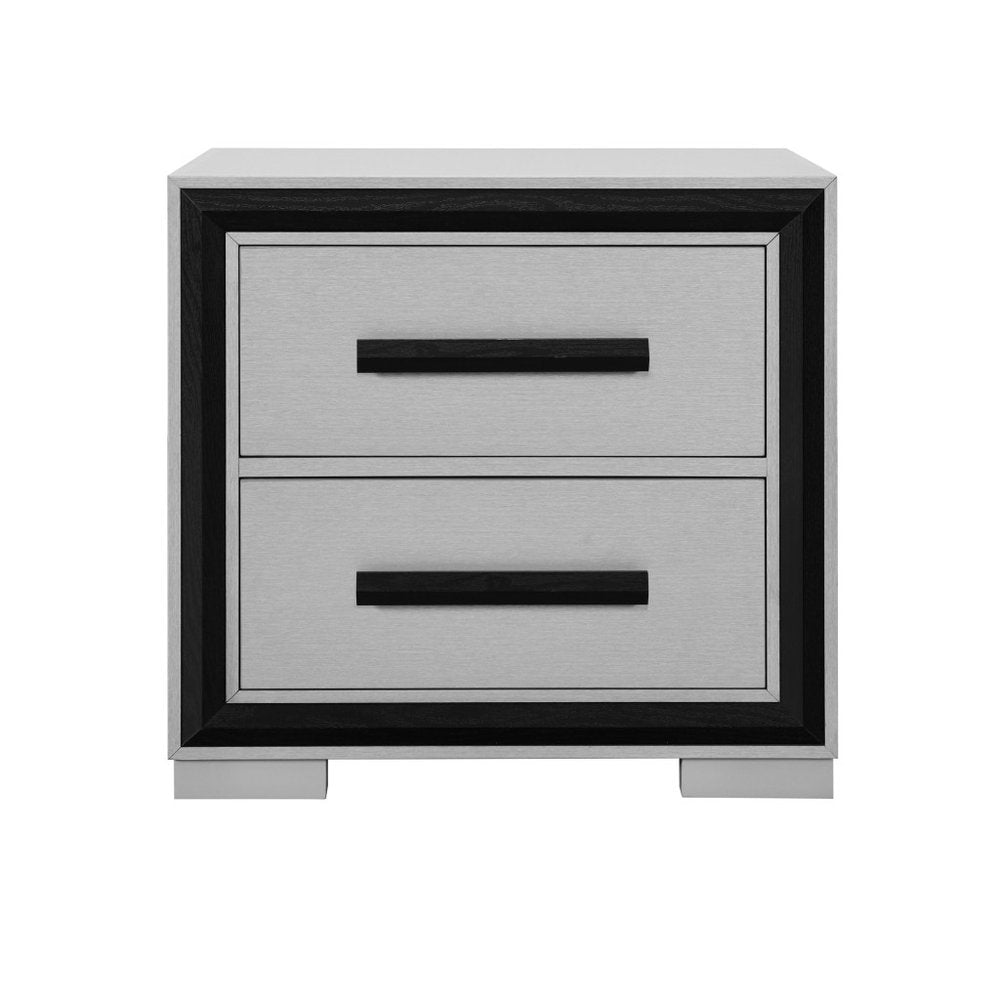 25" Gray and Black Two Drawer Wood Nightstand