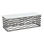 50" White and Antiqued Bronze Genuine Marble and Aluminum Abstract Coffee Table