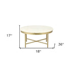 18" Ivory And Gold Wood And Steel Round Coffee Table