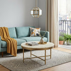 18" Ivory And Gold Wood And Steel Round Coffee Table