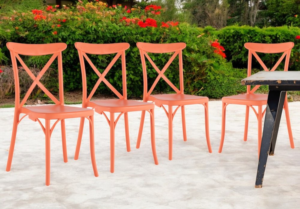 Set of Four 21" Salmon Heavy Duty Plastic Outdoor Stacking Dining Chairs