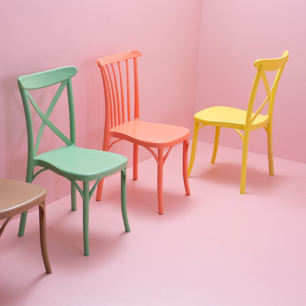 Set of Four 21" Salmon Heavy Duty Plastic Outdoor Stacking Dining Chairs