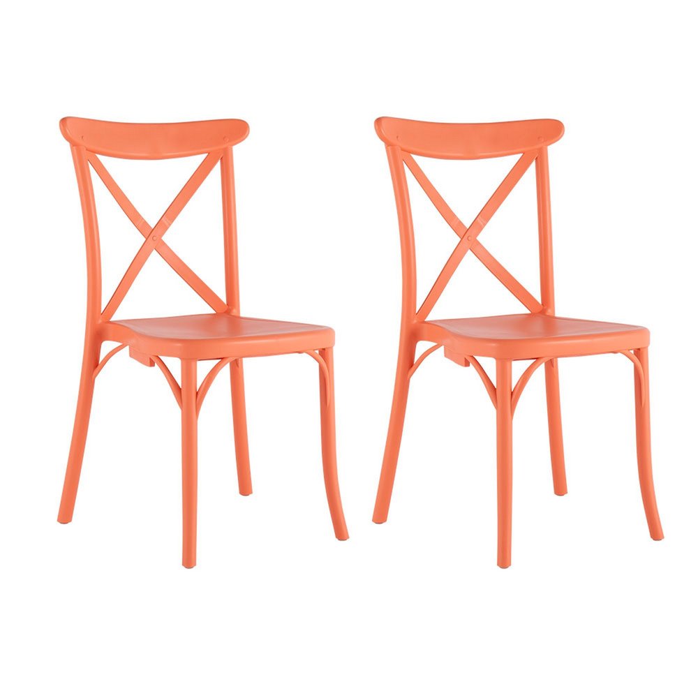 Set of Two Salmon Heavy Duty Plastic Outdoor Stacking Dining Chairs