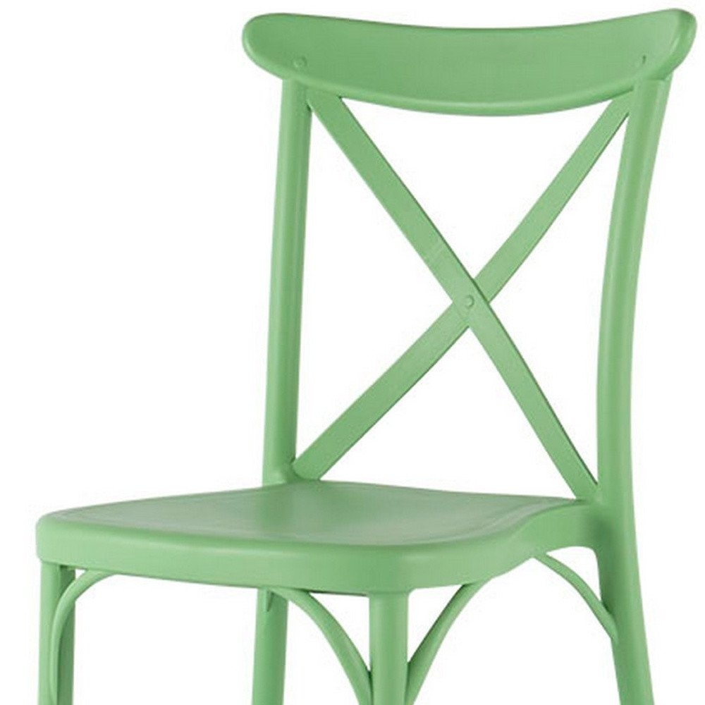 Set of Four 21" Green Heavy Duty Plastic Outdoor Stacking Dining Chairs