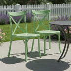 Set of Two Green Heavy Duty Plastic Outdoor Stacking Dining Chairs