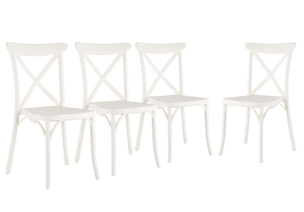 Set of Four 21" White Heavy Duty Plastic Outdoor Stacking Dining Chairs