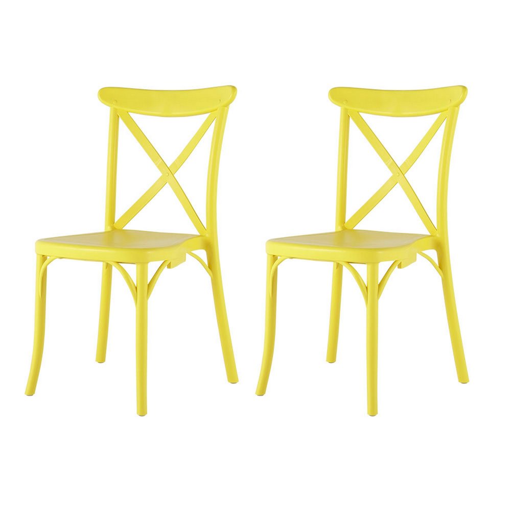 Set of Four Yellow Heavy Duty Plastic Cross Back Dining Side Chairs