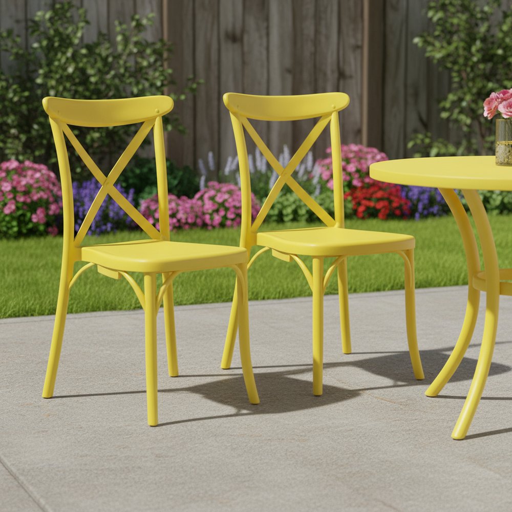 Set of Two Yellow Heavy Duty Plastic Outdoor Dining Chairs