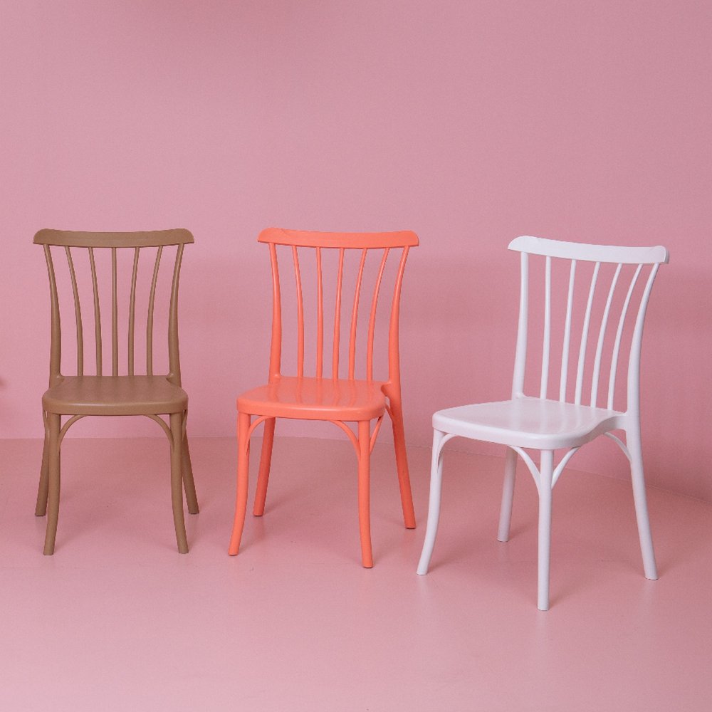 Set of Four 22" Salmon Heavy Duty Plastic Outdoor Stacking Dining Chairs