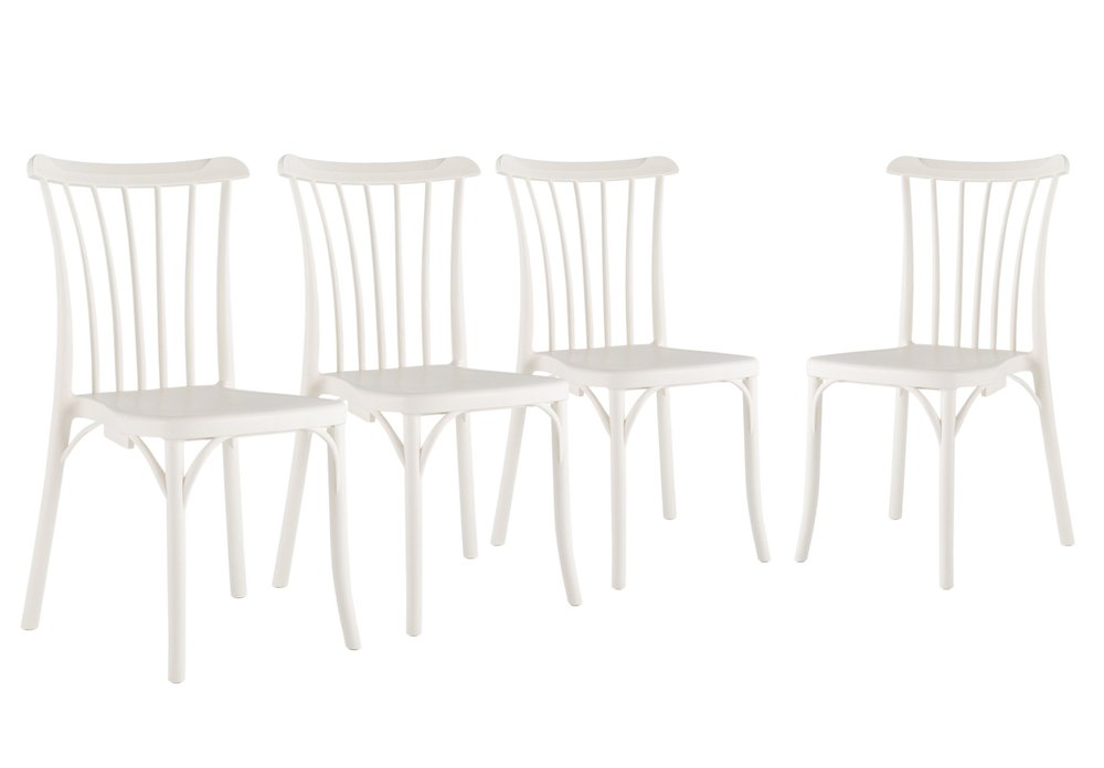 Set of Four 22" White Heavy Duty Plastic Outdoor Stacking Dining Chairs