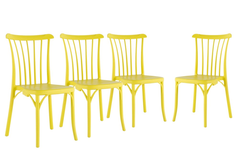 Set of Four 22" Yellow Heavy Duty Plastic Outdoor Stacking Dining Chairs