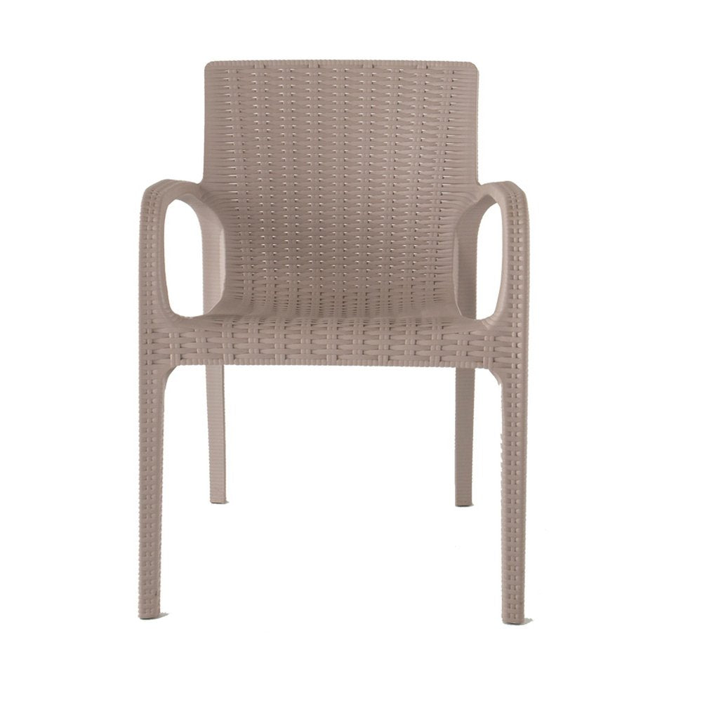 Set of Four 24" Taupe Faux Rattan Heavy Duty Plastic Outdoor Stacking Arm Chairs