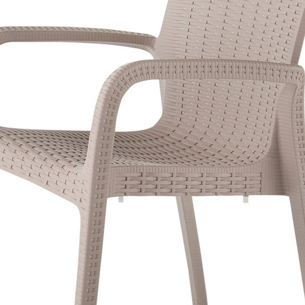 Set of Four 24" Taupe Faux Rattan Heavy Duty Plastic Outdoor Stacking Arm Chairs
