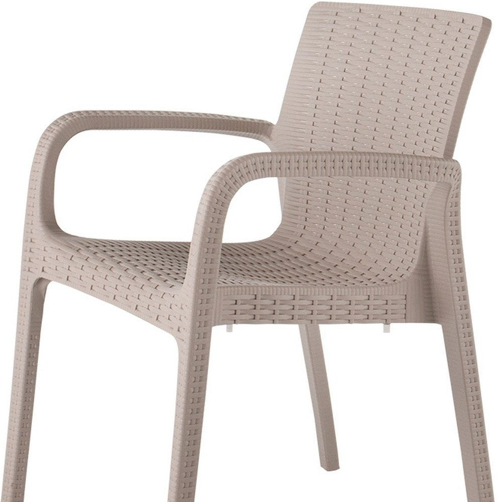 Set of Four 24" Taupe Faux Rattan Heavy Duty Plastic Outdoor Stacking Arm Chairs