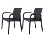 Set of Four 24" Black Faux Rattan Heavy Duty Plastic Outdoor Stacking Arm Chairs