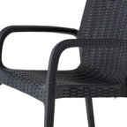 Set of Two Black Faux Rattan Heavy Duty Plastic Outdoor Stacking Arm Chairs