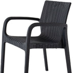 Set of Four 24" Black Faux Rattan Heavy Duty Plastic Outdoor Stacking Arm Chairs