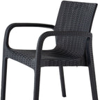 Set of Two Black Faux Rattan Heavy Duty Plastic Outdoor Stacking Arm Chairs