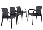 Set of Four 24" Black Faux Rattan Heavy Duty Plastic Outdoor Stacking Arm Chairs