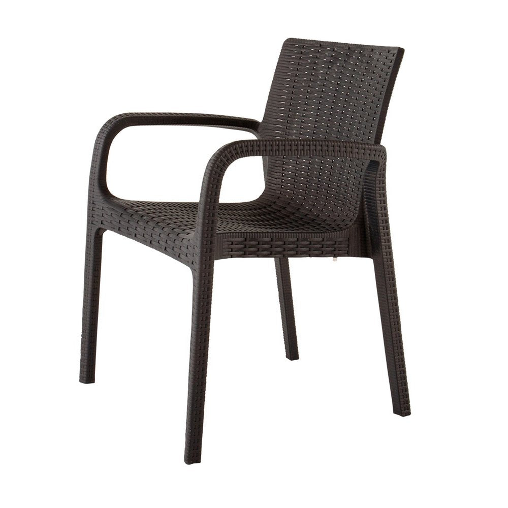 Set of Four 24" Brown Faux Rattan Heavy Duty Plastic Outdoor Stacking Arm Chairs