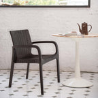 Set of Four 24" Brown Faux Rattan Heavy Duty Plastic Outdoor Stacking Arm Chairs