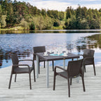 Set of Four 24" Brown Faux Rattan Heavy Duty Plastic Outdoor Stacking Arm Chairs