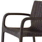 Set of Two Brown Faux Rattan Heavy Duty Plastic Outdoor Stacking Arm Chairs