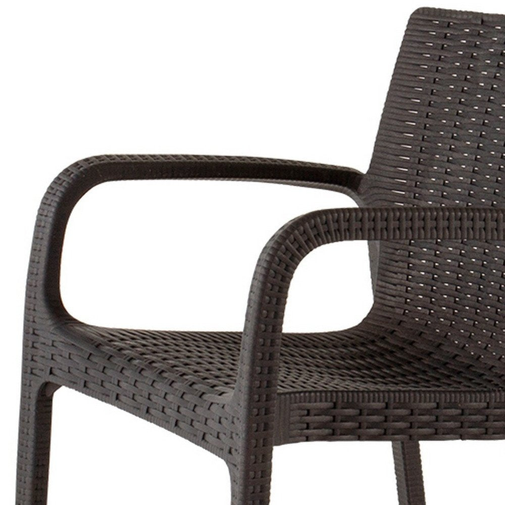 Set of Four 24" Brown Faux Rattan Heavy Duty Plastic Outdoor Stacking Arm Chairs