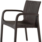 Set of Two Brown Faux Rattan Heavy Duty Plastic Outdoor Stacking Arm Chairs