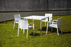 Set of Four 24" White Faux Rattan Heavy Duty Plastic Outdoor Stacking Arm Chairs