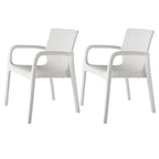 Set of Four 24" White Faux Rattan Heavy Duty Plastic Outdoor Stacking Arm Chairs