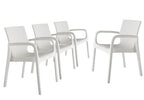 Set of Four 24" White Faux Rattan Heavy Duty Plastic Outdoor Stacking Arm Chairs