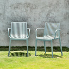 Set of Four 22" Baby Blue Heavy Duty Plastic Outdoor Stacking Arm Chairs