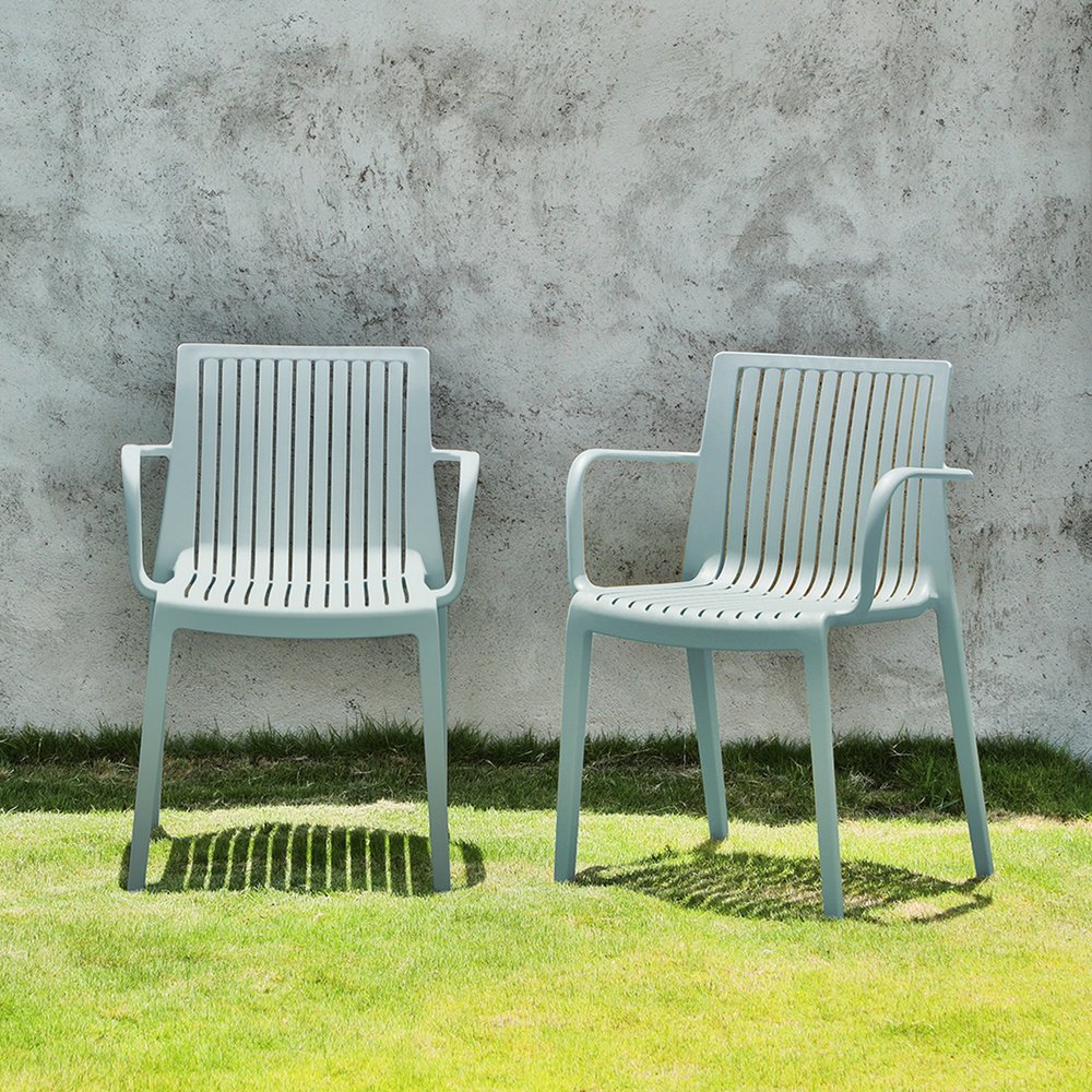 Set of Four 22" Baby Blue Heavy Duty Plastic Outdoor Stacking Arm Chairs