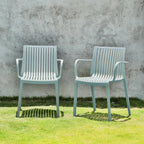 Set of Two Baby Blue Heavy Duty Plastic Outdoor Stacking Arm Chairs