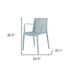 Set of Two Baby Blue Heavy Duty Plastic Outdoor Stacking Arm Chairs
