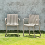 Set of Four 22" Taupe Heavy Duty Plastic Outdoor Stacking Arm Chairs