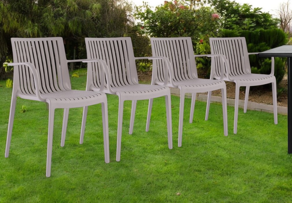 Set of Four 22" Taupe Heavy Duty Plastic Outdoor Stacking Arm Chairs