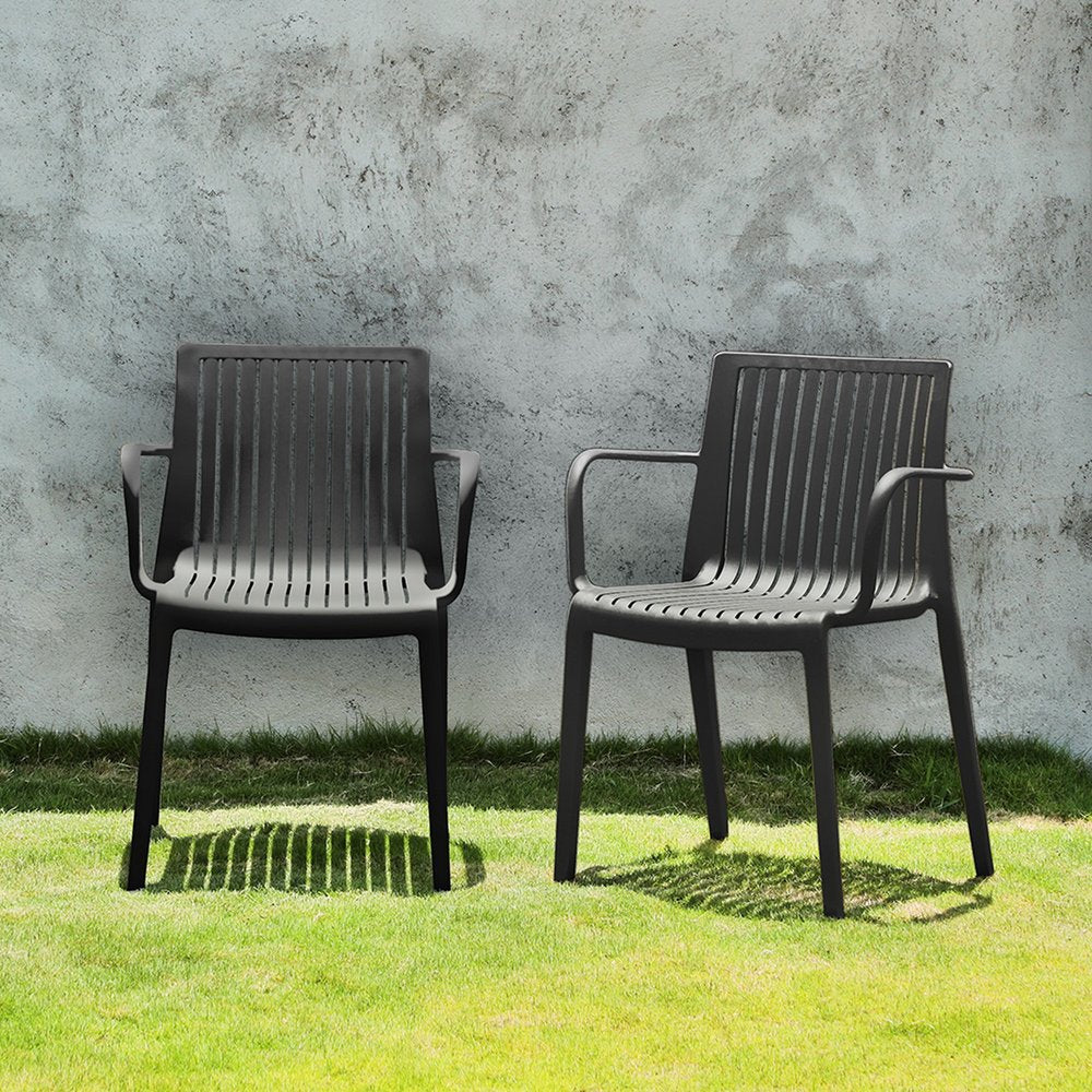 Set of Four 22" Black Heavy Duty Plastic Outdoor Stacking Arm Chairs