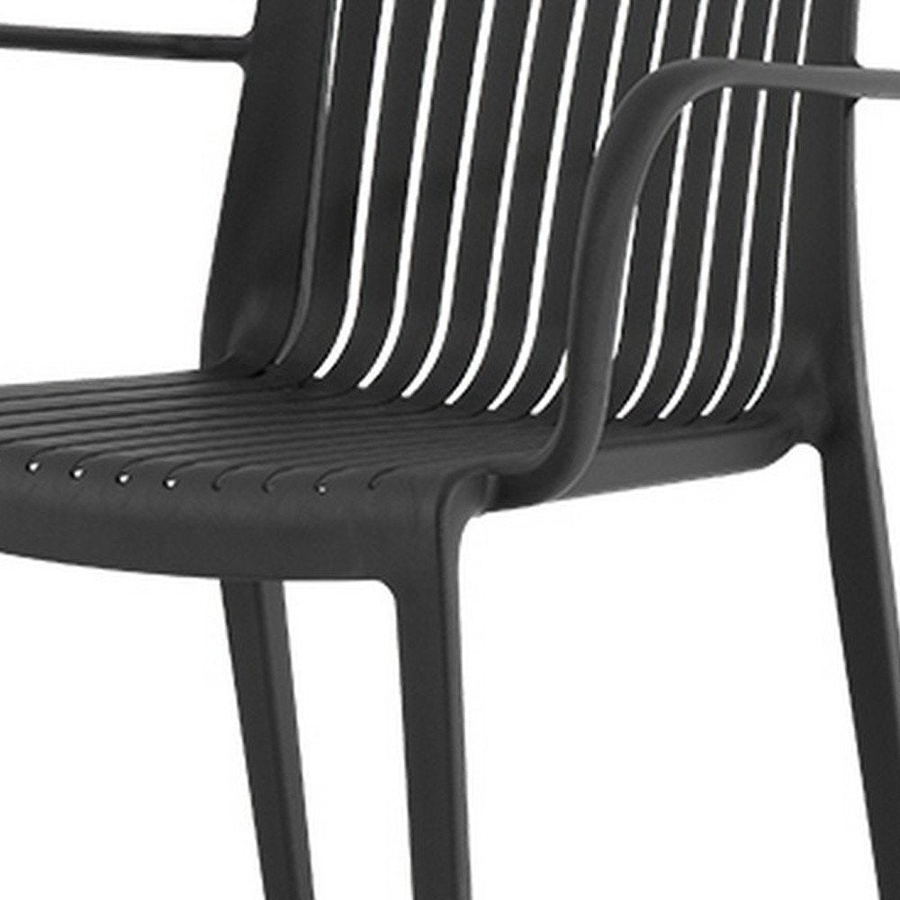Set of Four 22" Black Heavy Duty Plastic Outdoor Stacking Arm Chairs