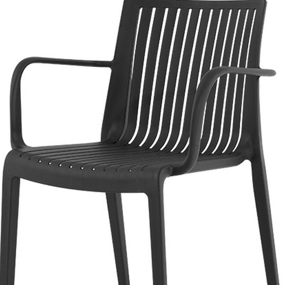 Set of Four 22" Black Heavy Duty Plastic Outdoor Stacking Arm Chairs