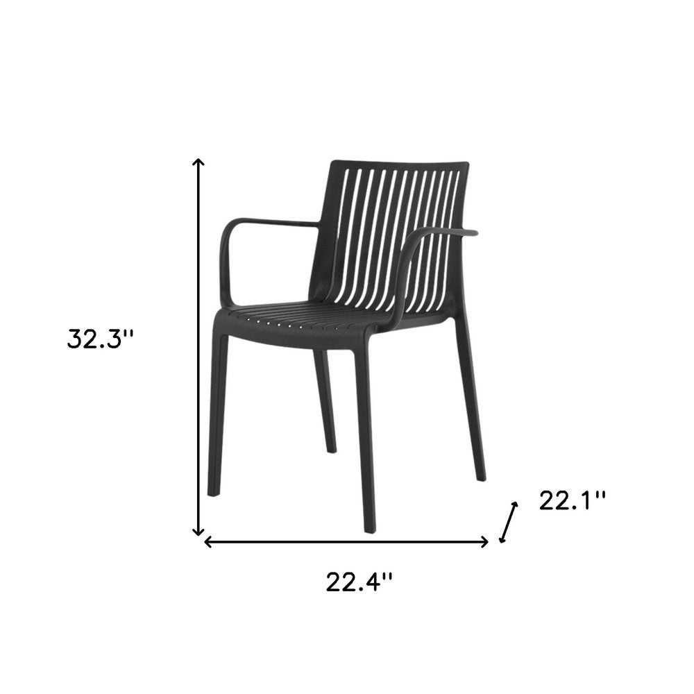Set of Two Black Heavy Duty Plastic Outdoor Stacking Arm Chairs