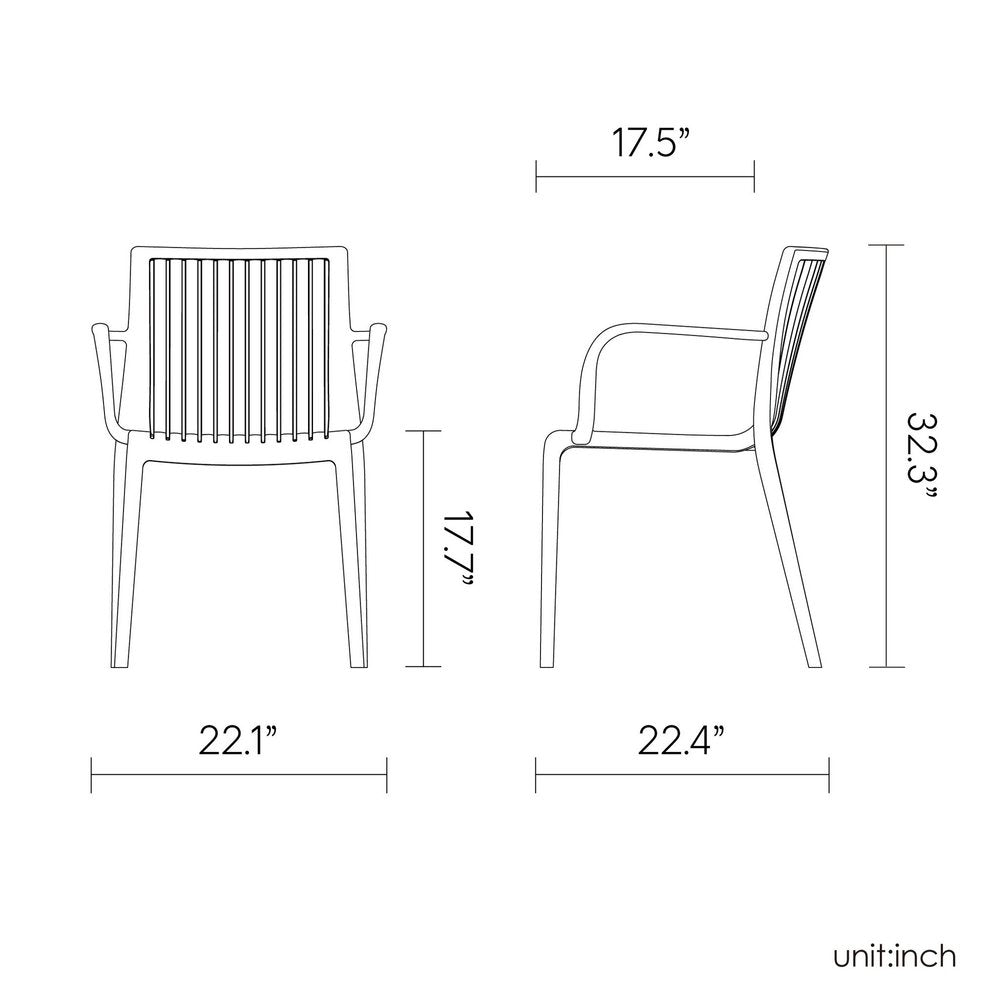 Set of Four 22" White Heavy Duty Plastic Outdoor Stacking Arm Chairs