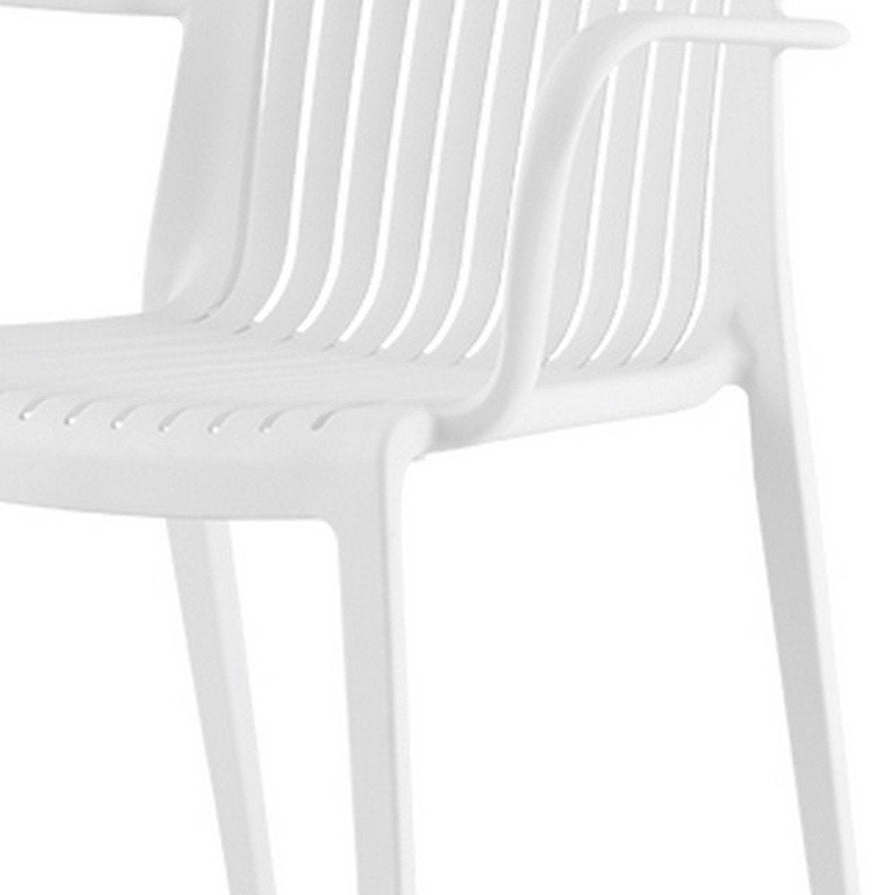 Set of Four 22" White Heavy Duty Plastic Outdoor Stacking Arm Chairs